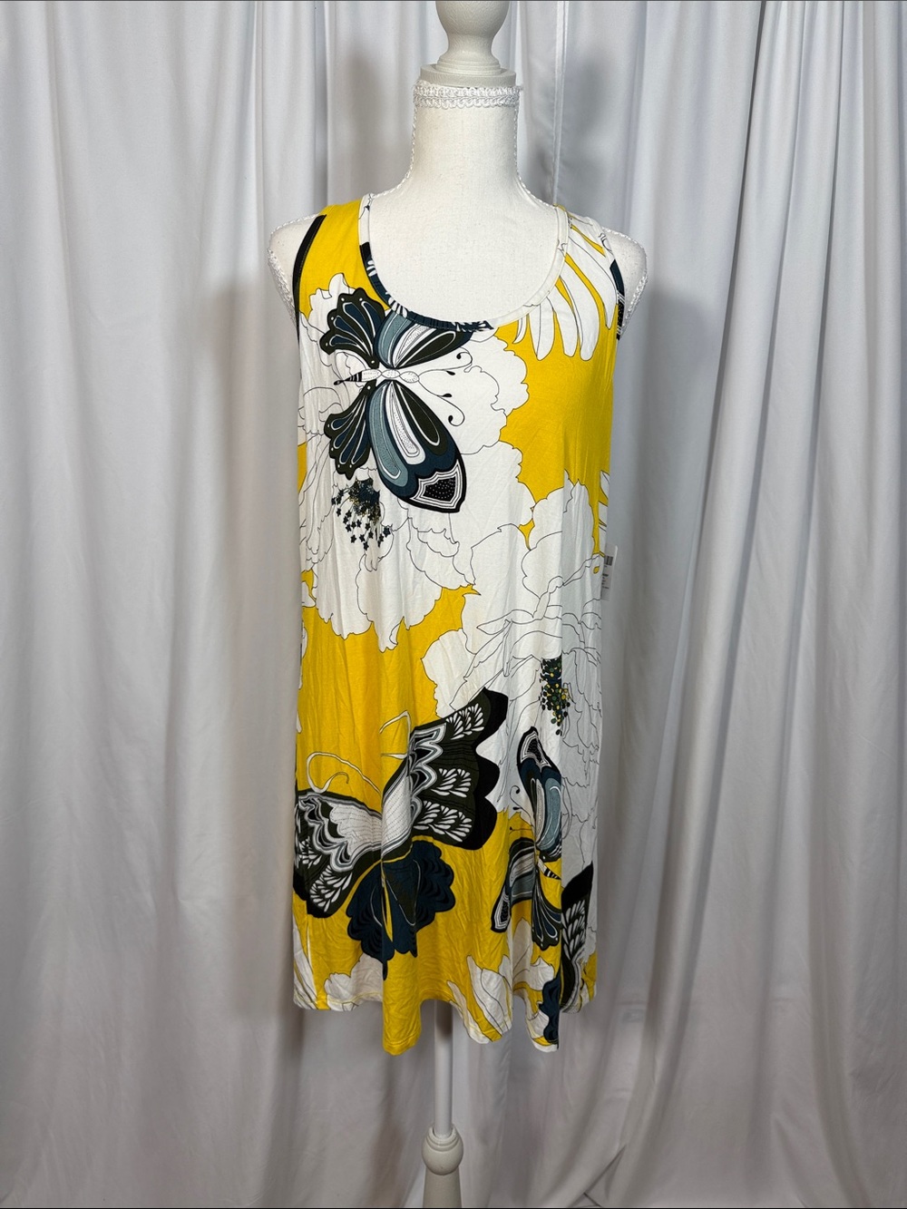 Soma Yellow White Floral & Butterfly Tank Dress